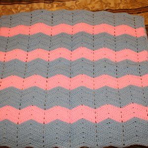 Homemade Crochet Baby Blanket (Blue and Pink)
